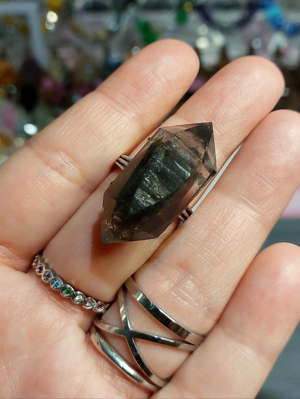 🪨⚒️ Black Gold Herkimer DT Solitaire Specimen Ring